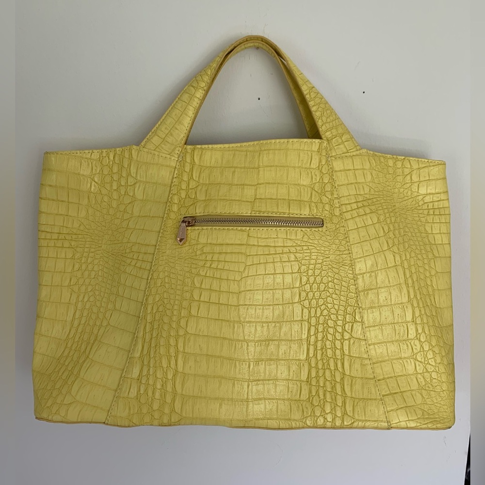 NM Faux Croc Embossed Bright Yellow Tote